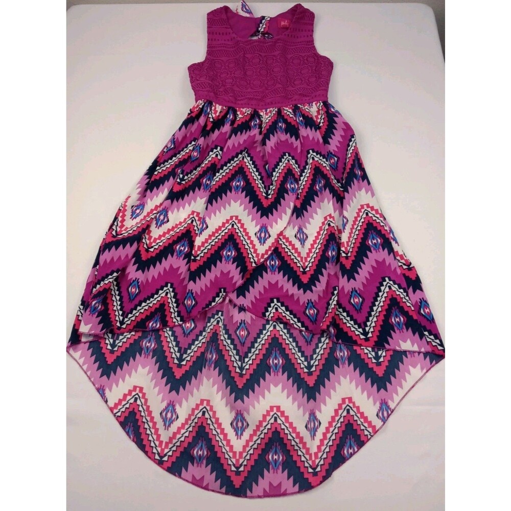 Pinky Girls Size 10 Hi Low Dress Aztec Chevron Crochet Lace Bodice Tie Back